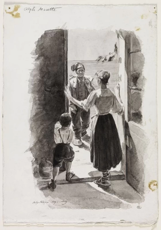  6-Alphonse Moutte-Contadina e bambino in piedi, che accolgono un contadino venuto da fuori 